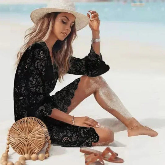 ☀️🌊 Robe Boho Crochet Blanche Femme – Tunique de Plage Dentelle, Bikini Cover Up Été Beachwear - PoreVac™ – Aspirateur de Points Noirs