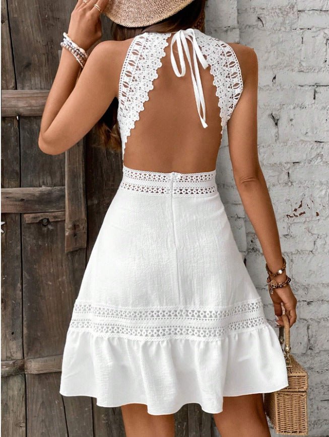 Robe femme sans manches avec volants, en dentelle ajourée et dos nu, sexy et confortable, nouvelle tendance mode été 2026.👗✨ - PoreVac™ – Aspirateur de Points Noirs
