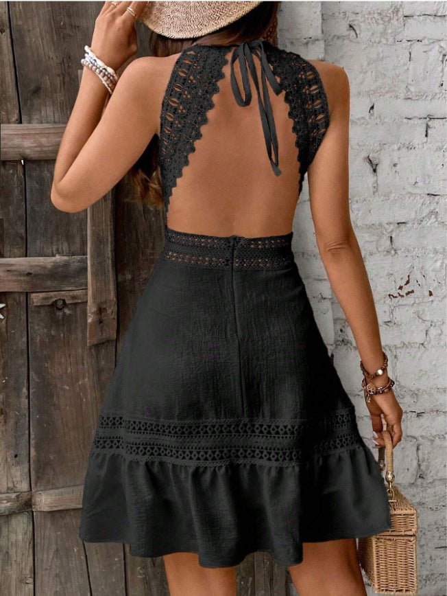 Robe femme sans manches avec volants, en dentelle ajourée et dos nu, sexy et confortable, nouvelle tendance mode été 2026.👗✨ - PoreVac™ – Aspirateur de Points Noirs
