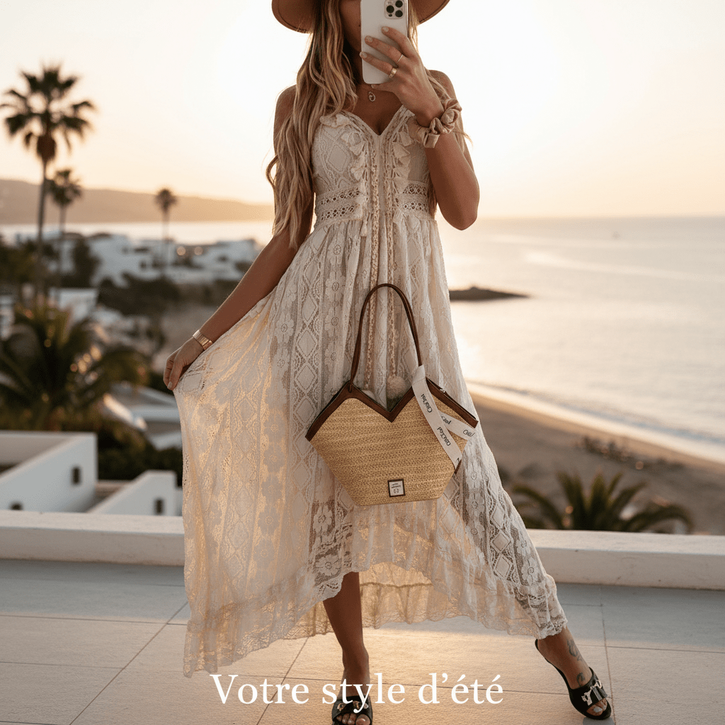 Robe longue pour femme en dentelle – Élégante, légère et parfaite pour l’été. 🌞👗 - PoreVac™ – Aspirateur de Points Noirs