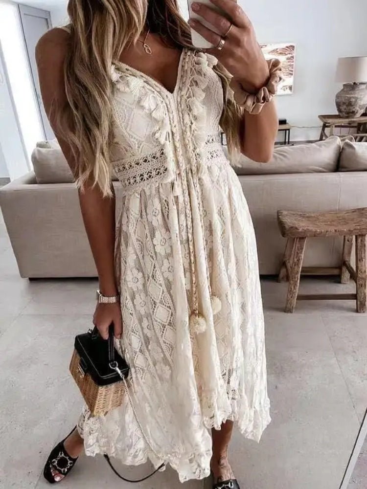 Robe longue pour femme en dentelle – Élégante, légère et parfaite pour l’été. 🌞👗 - PoreVac™ – Aspirateur de Points Noirs